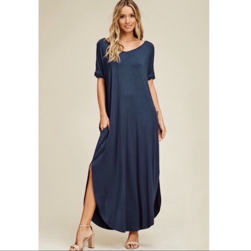 NWT Oversized Maxi Side Slits T-Shirt Dress - Picture 7 of 8